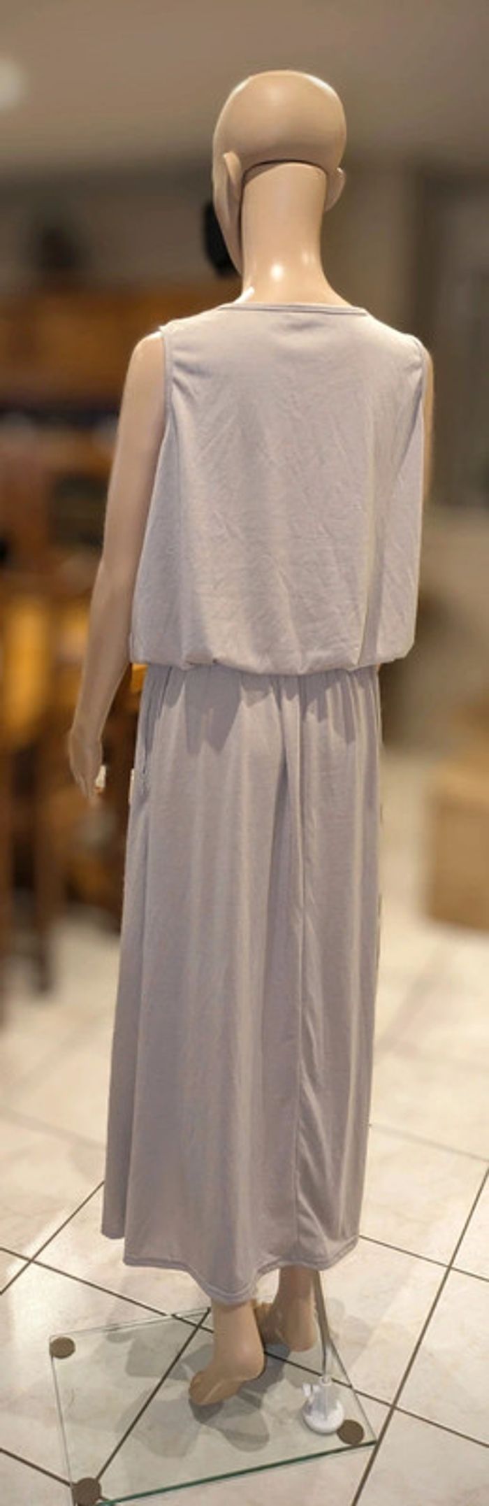 Robe taupe sans manches taille bouffante élastique - photo numéro 2