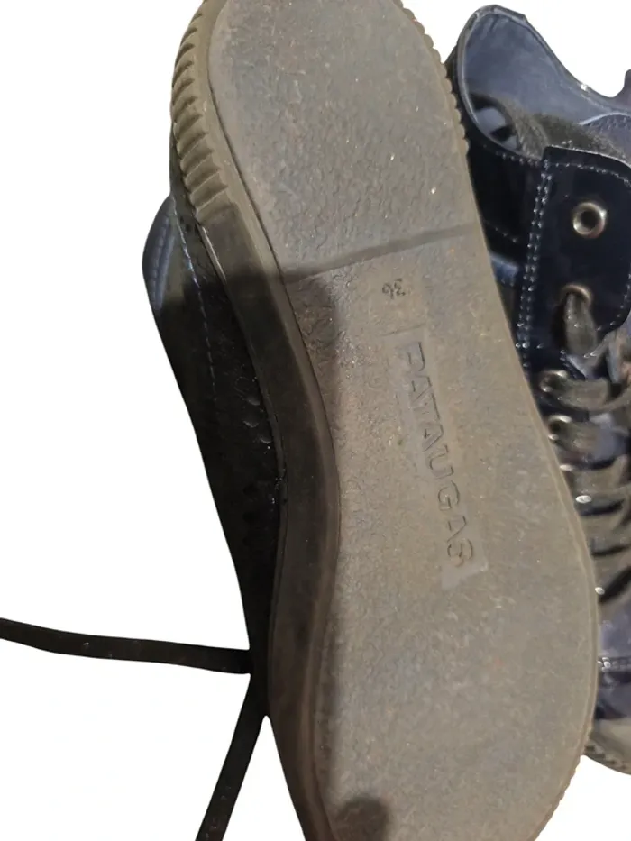 Baskets montantes pataugas en cuir vernis bleu marine - T.36 - photo numéro 3