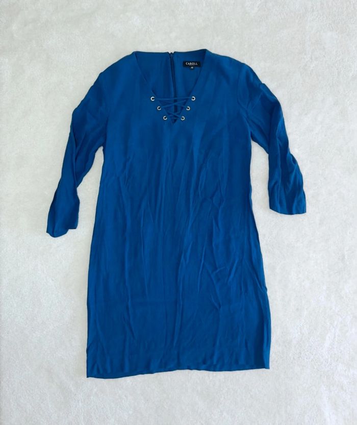 Robe légère Caroll bleu 40 laçage au décolleté manches 3/4 - photo numéro 5