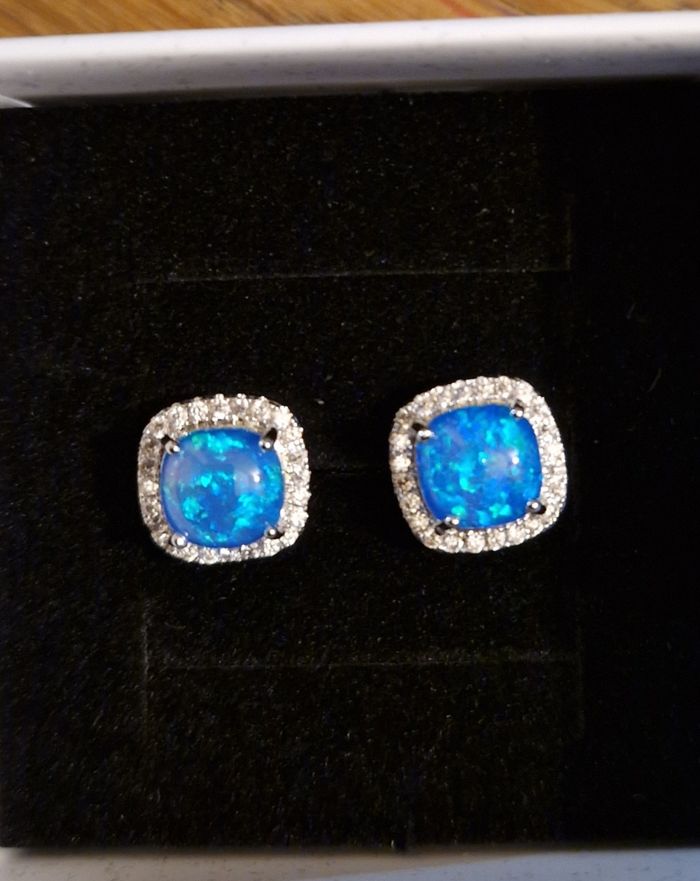Boucle d'oreille opale bleue s925 en argent