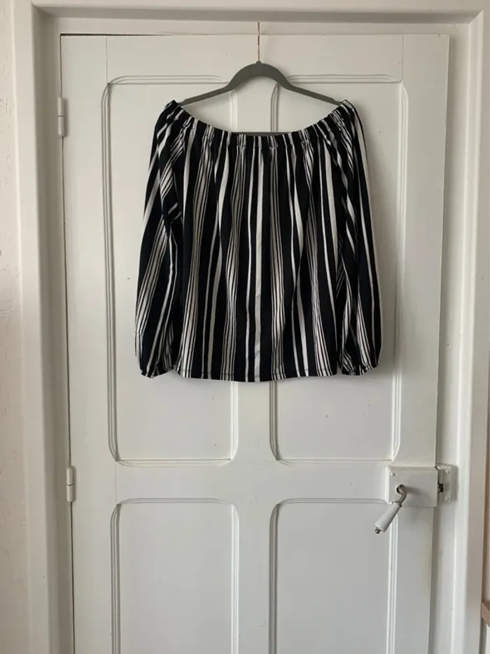 Blouse à rayures col Bardot noir/blanc femme - Taille XL New Yorker - photo numéro 2