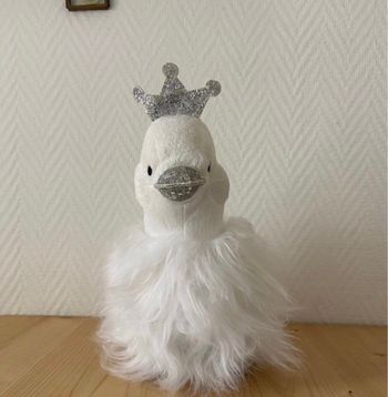Cale portes peluche canard blanc couronne pailletée argentée