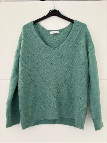 Pull col V turquoise