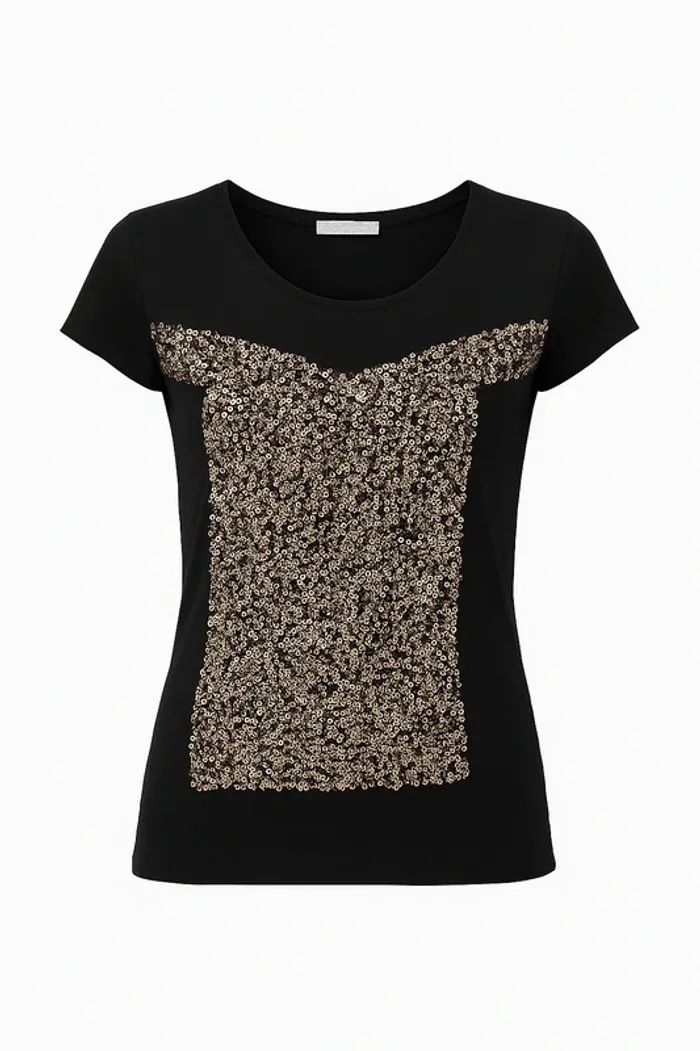 T-shirt noir à sequins dorés