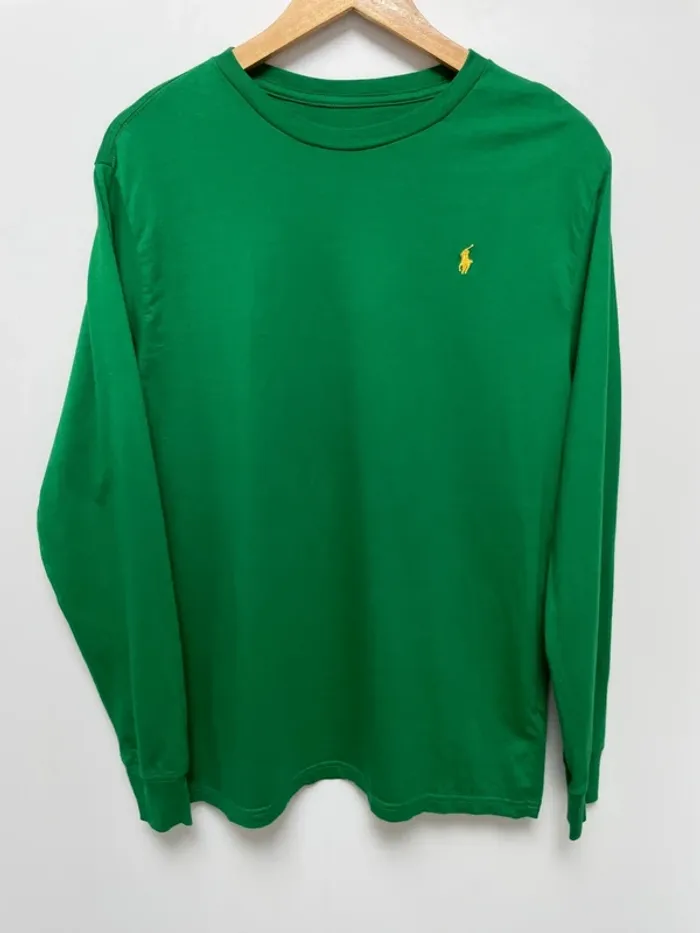 T-shirt manches longues Ralph Lauren vert logo brodé jaune homme S