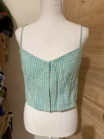 Top Bustier Courte à Carreaux Vichy Vert d'Eau - Zara (Neuf avec étiquette)