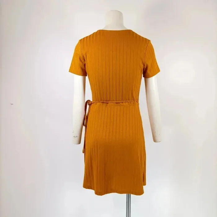 robe portefeuille jaune moutarde trafaluc - cache coeur cotelée - taille S - A312 - photo numéro 4