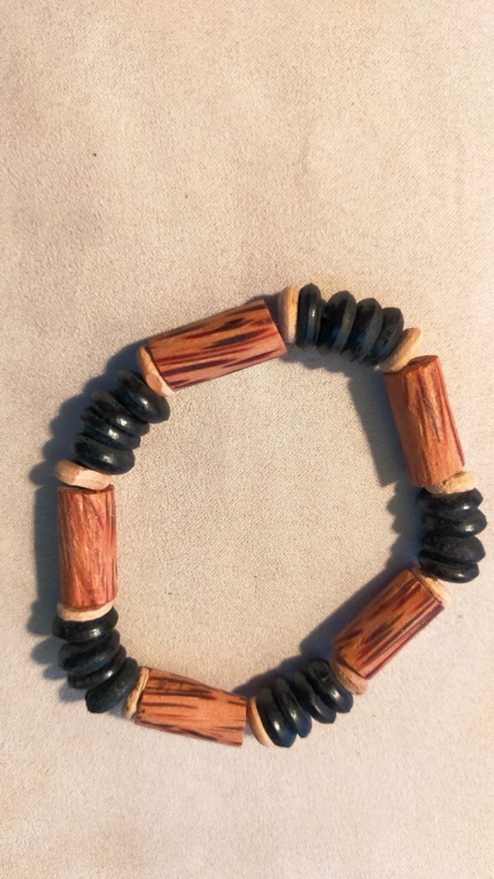 Bracelet élastique effet bois et perles noires brillantes – Collection Terres d’Ailleurs - PMN - photo numéro 8