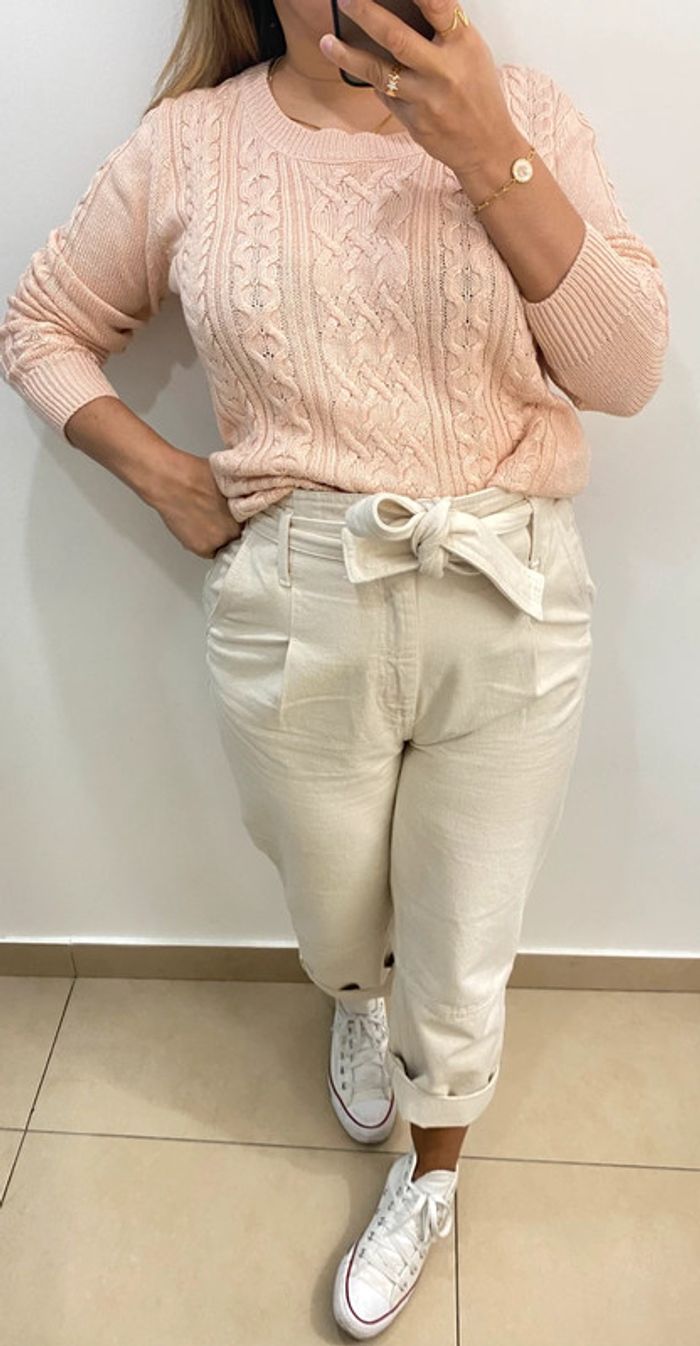 Superbe Pull Torsadé Maille Fine Taille L - photo numéro 5
