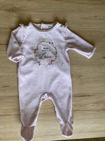 Pyjama rose clair velours hiver bébé fille 3 mois Gemo