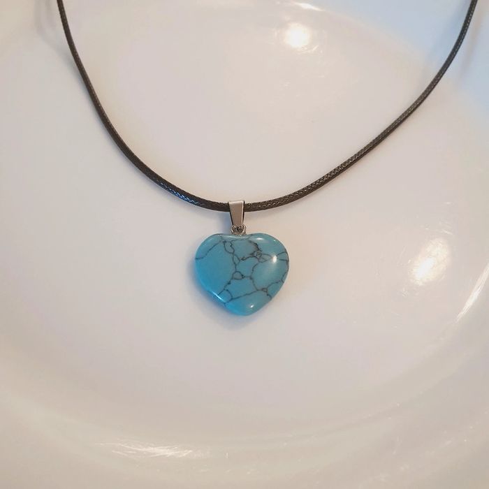 Collier cœur bleu marbré - photo numéro 2