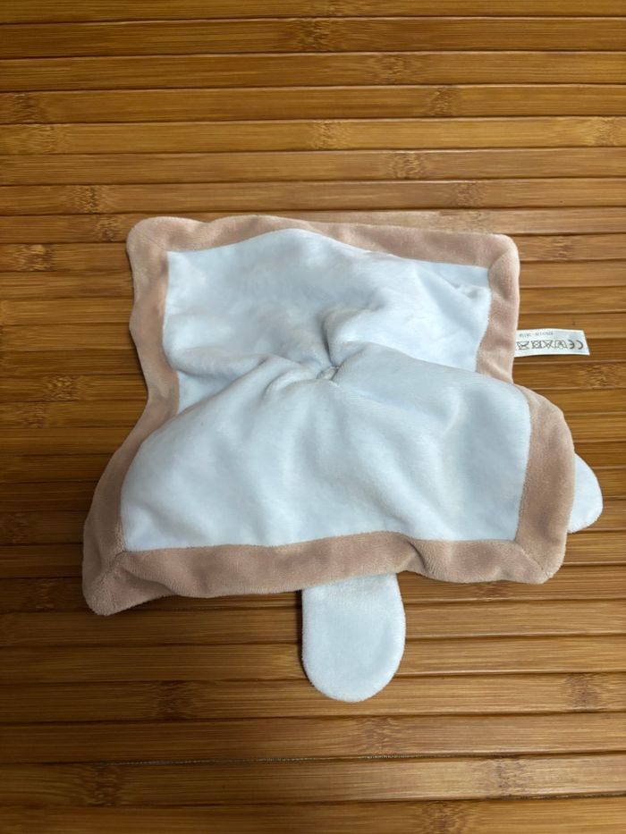 Doudou plat lapin bleu beige écharpe nicotoy - photo numéro 3
