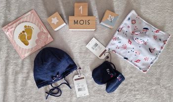 Ensemble bébé bonnet + moufles marine Sergent Major T1 (neuf 🏷)