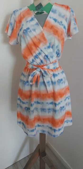 Robe porte-feuille tie-dye orange et bleu, neuve, taille unique