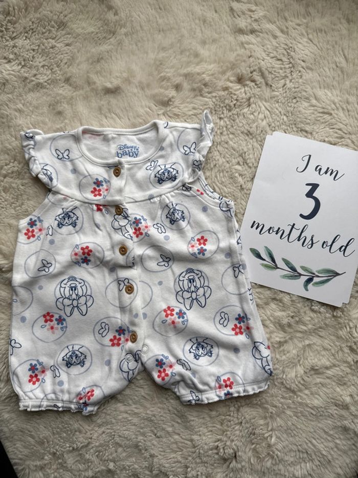 Combi short Disney Minnie Mouse chat fleur blanc 3 mois