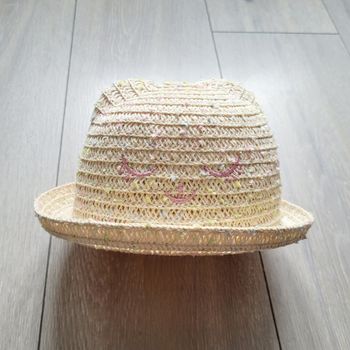 Très beau chapeau crème et petits points multicolore. Fille 2/4 ans,  51 cms