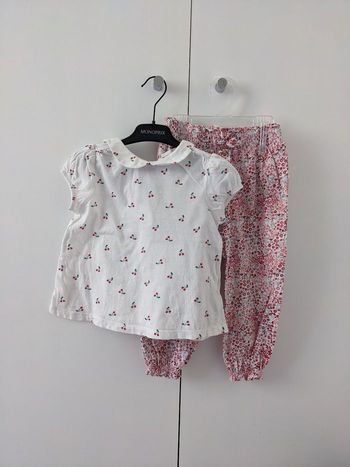 Ensemble fille coton bio 36 mois chemisier et pantalon sarouel