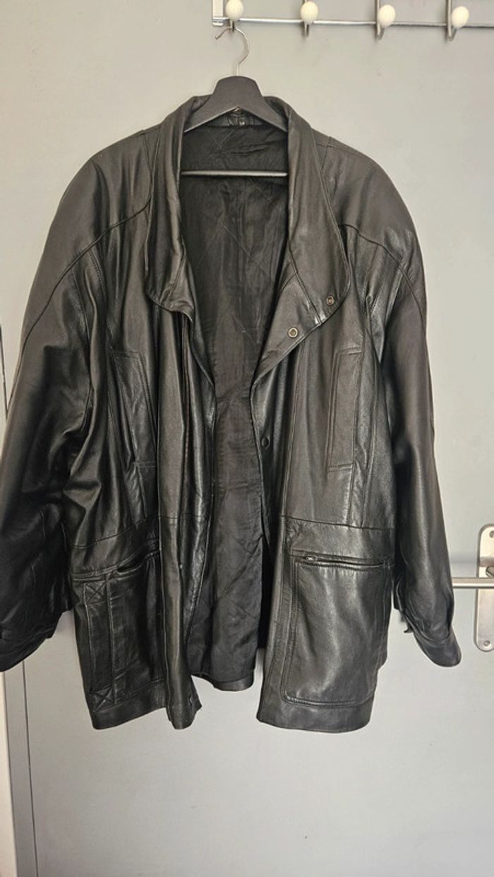 Blouson cuir agneau véritable- Homme T58- nombreuses poches - photo numéro 2