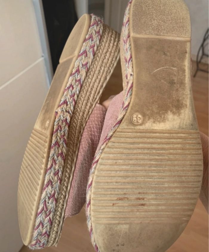 Mules sandales corde cuir véritable daim pointure 39 - photo numéro 9