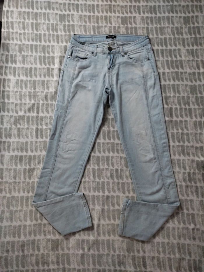 Jeans droit bleu clair effet usé délavé Morgan taille 36 - photo numéro 1