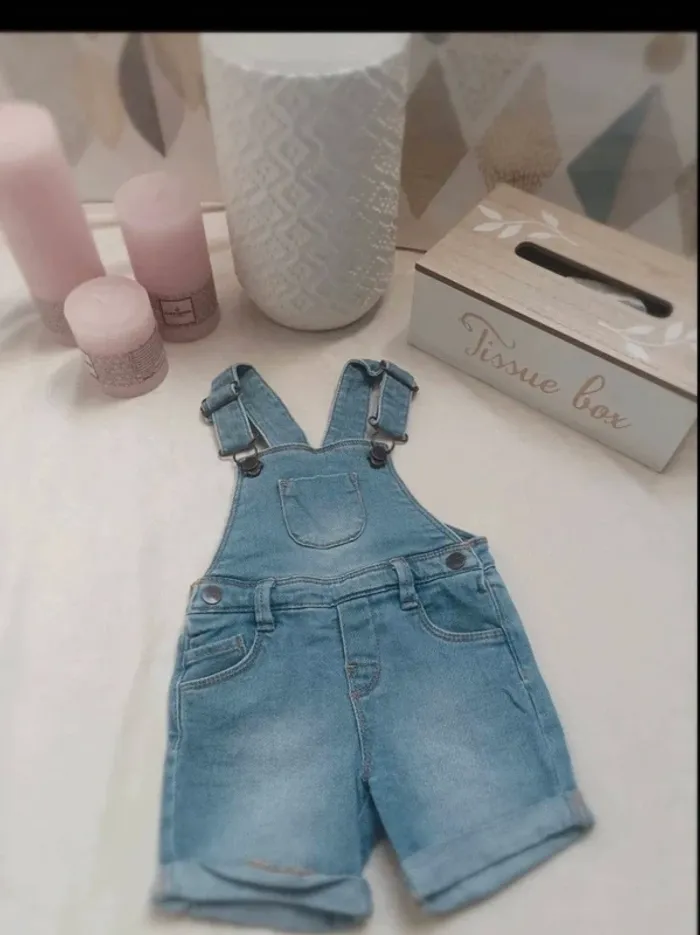 Salopette short jean clair Tex Baby fille 9 mois