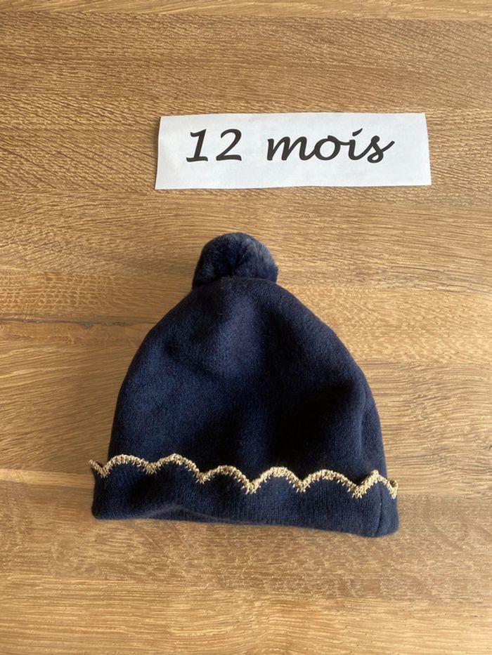 Bonnet bleu marine doré 12 mois - photo numéro 4