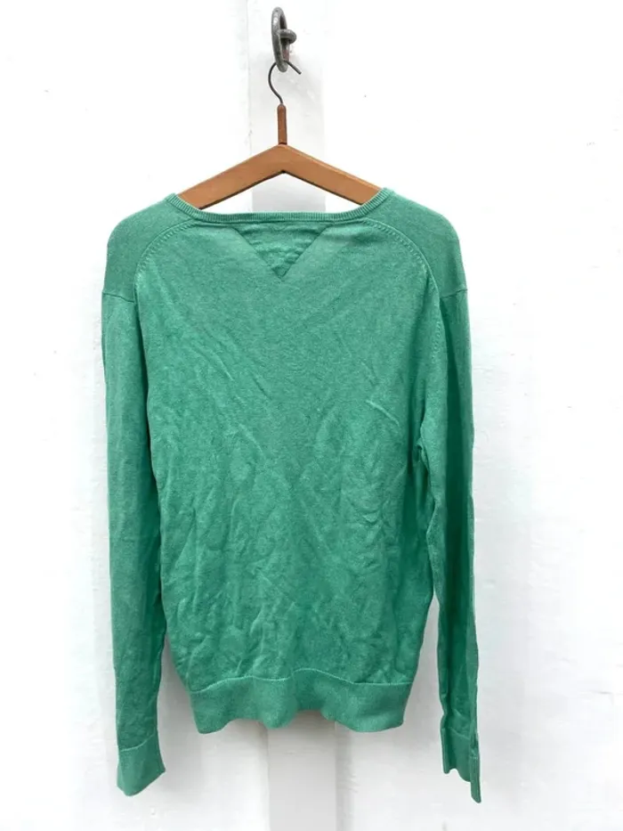 Tommy Hilfiger V-neck pullover lime green Mens L cotton and linen - photo numéro 7