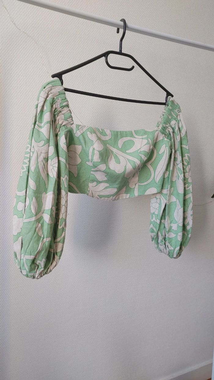 Magnifique au en tissu épais manche long bouffon crop top cintré - photo numéro 2
