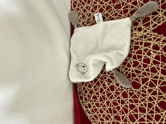 Doudou plat mouchoir carré ours blanc gris Mailou - photo numéro 3