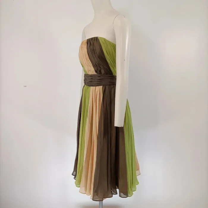 Robe bustier plissée Nougat London beige vert marron taille 38 cocktail été A100 - photo numéro 2