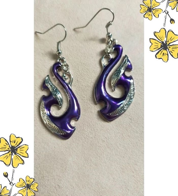 Parure pendentif + boucles d’oreilles violet & argenté – Design moderne & strass - photo numéro 4