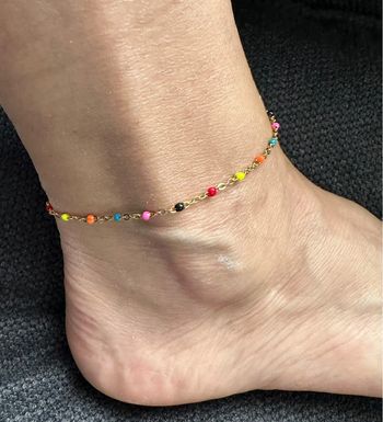 Bracelet de cheville acier inoxydable or et émail multicolore