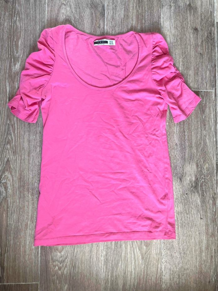 Pull col rond, manches bouffante courte, rose, Zara, M