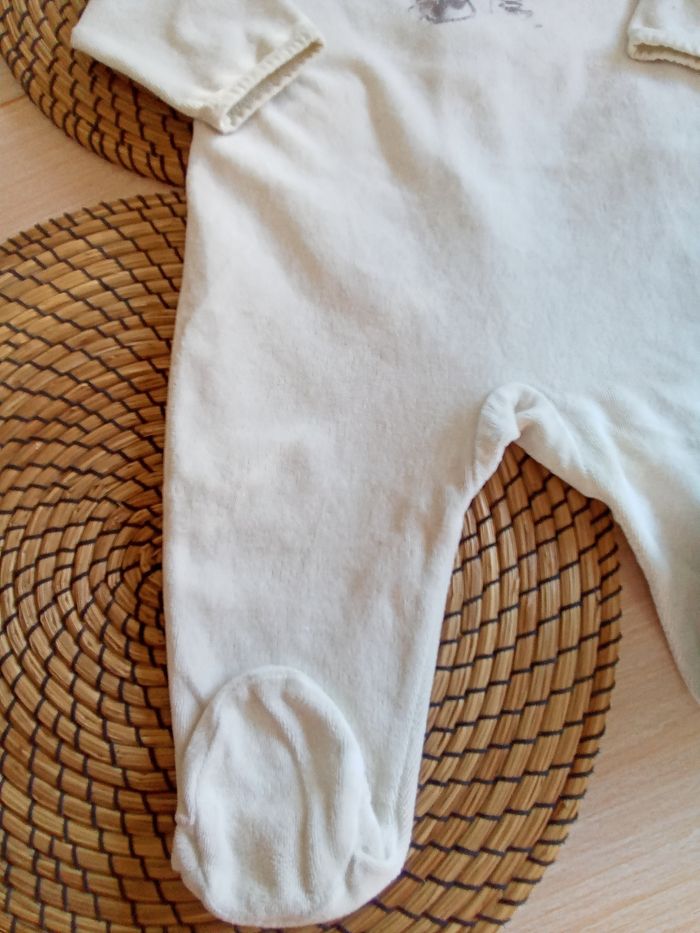 Babygro mixte crème en velours avec motif Grain de Blé 6 mois - photo numéro 3