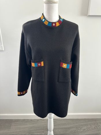Pull long en laine noir et multicolore Vintage T40 L