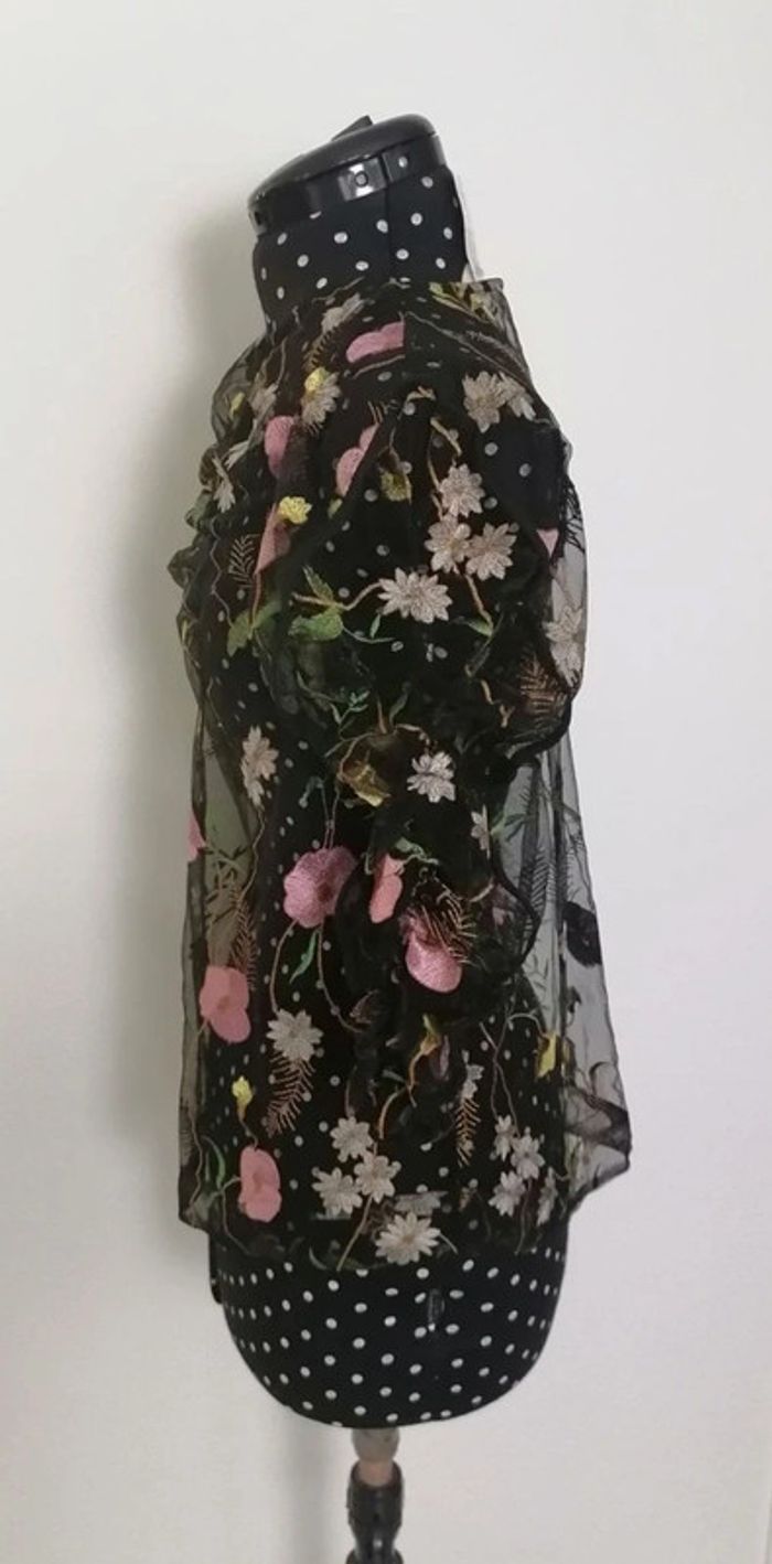 Top noir broderie fleurs transparent Taille S H&M - photo numéro 5
