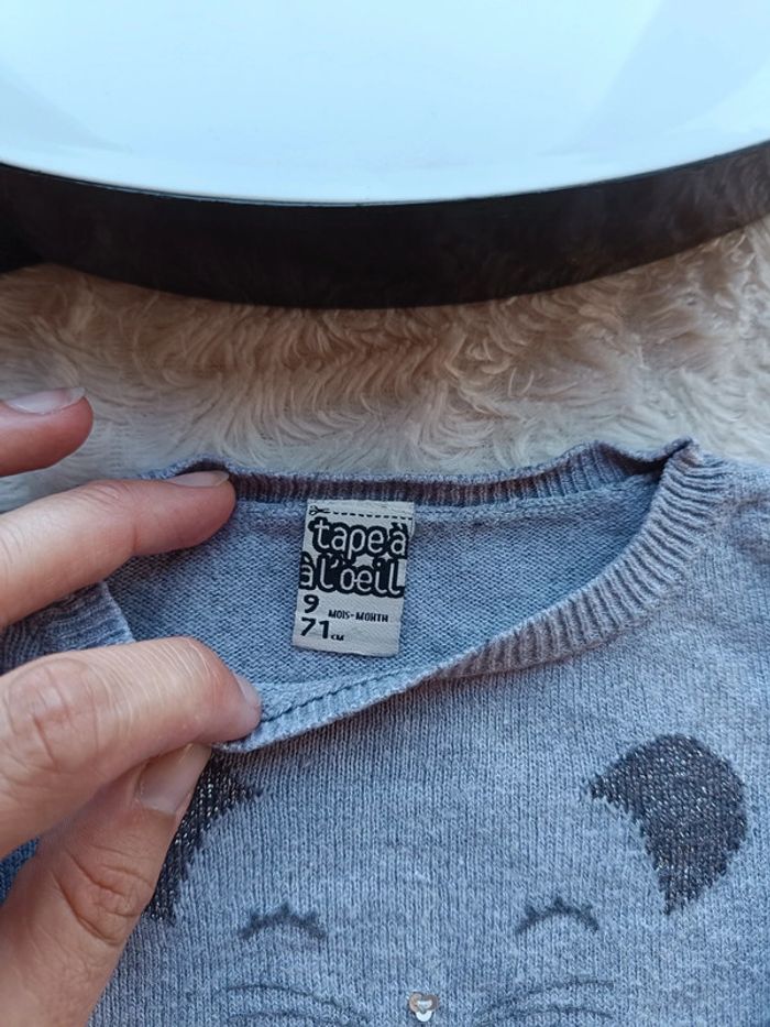 Robe pull manches longues hiver laine Fille 9 mois chat Tao - photo numéro 5