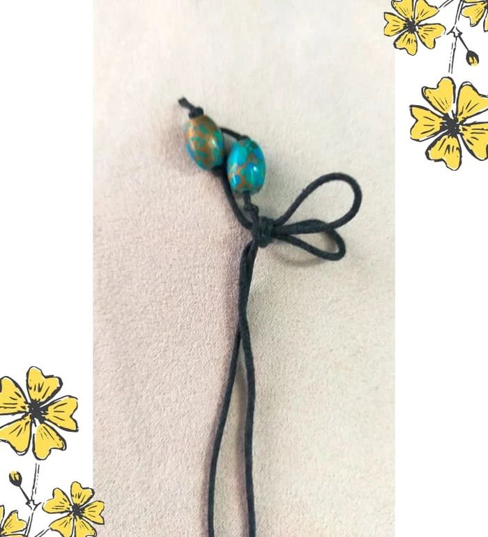 Collier fait main vintage – Fil noir & perles turquoise - Collection Brume Bleue - photo numéro 6