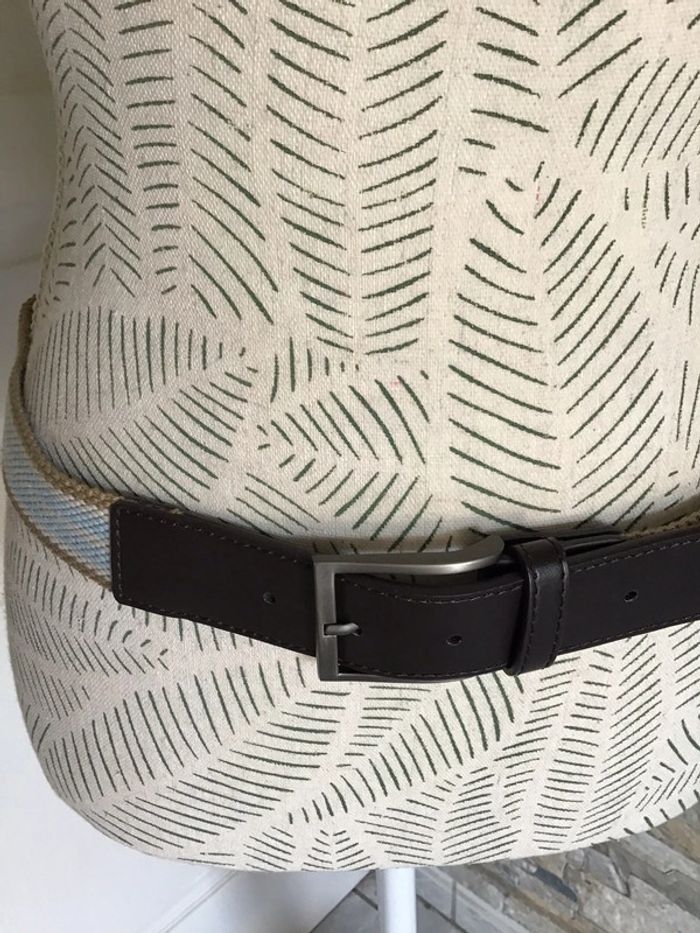 Ceinture en cuir marron et tissu bleu ciel taille 80 (0623) - photo numéro 2