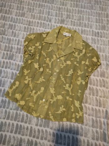 Chemise blouse chemisier vert manches courtes semi transparent Aurélie Cherell taille 38