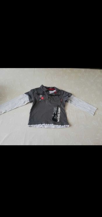 Polo manches longues gris/blanc 5 ans