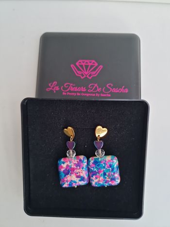 Boucles D'oreilles Acier Cœurs Multicolore Pierres Naturelles Multicolore