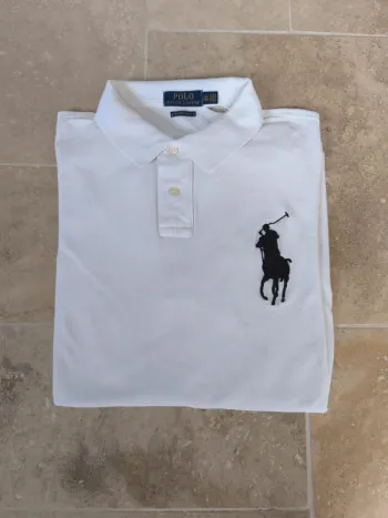 Polo Ralph Lauren homme taille XXL custom slim fit blanc logo noir des défauts