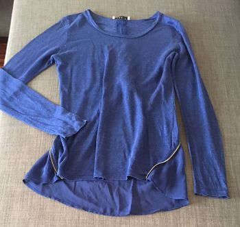 T-shirt manche longue Sandro taille 1 taille 36 bleu marine en lin