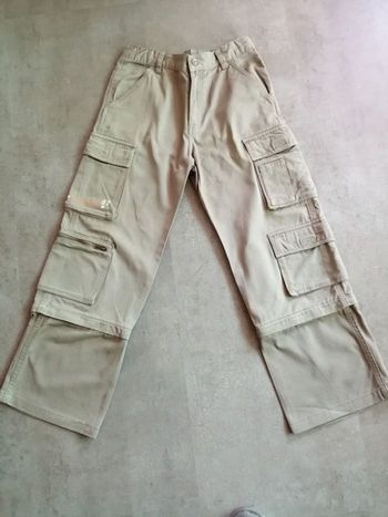 Pantacourt et pantalon 2 en 1 en toile beige Okaou kaki 10 ans