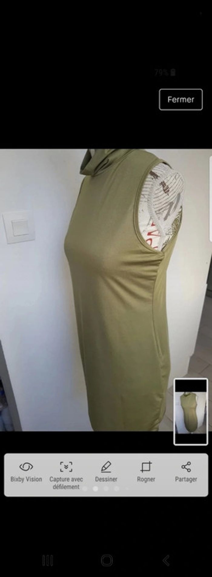 Robe satinée été kaki taille s