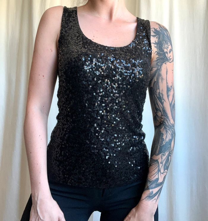 Top vintage y2k style Ibiza noir sequins Goth Coquette vintage - Taille S - photo numéro 3