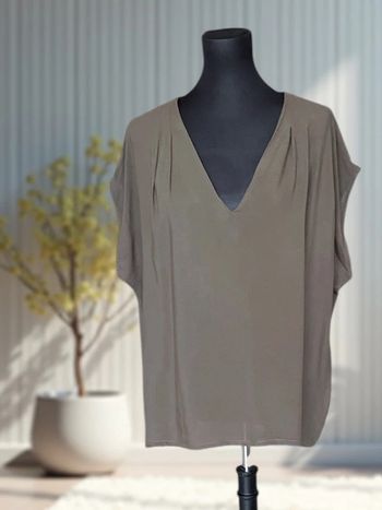 Blouse fluide col V kaki - coupe ample Taille L