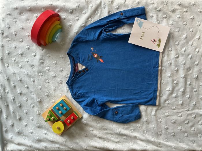 teeshirt manches longues bleu dessin poitrine 3 ans sergent major