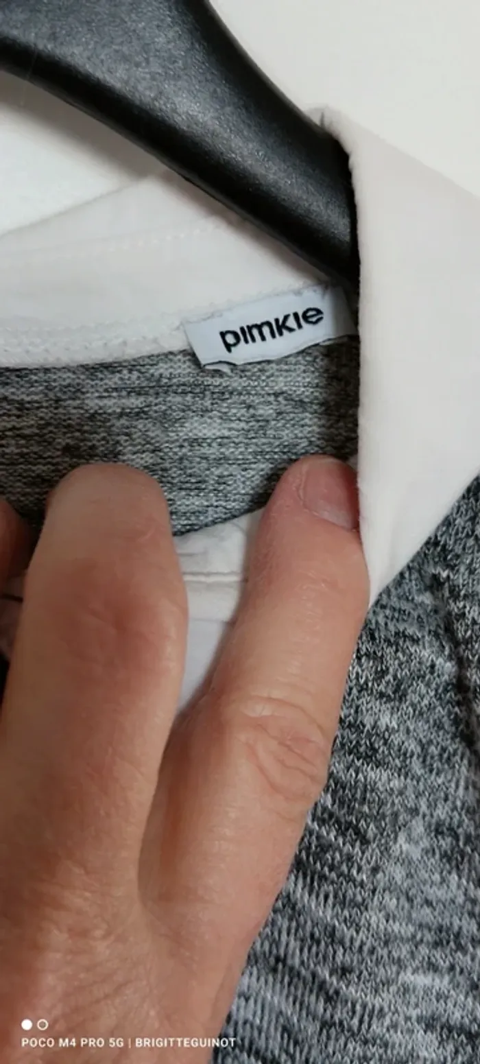 Pull léger gris col blanc 40 - photo numéro 2
